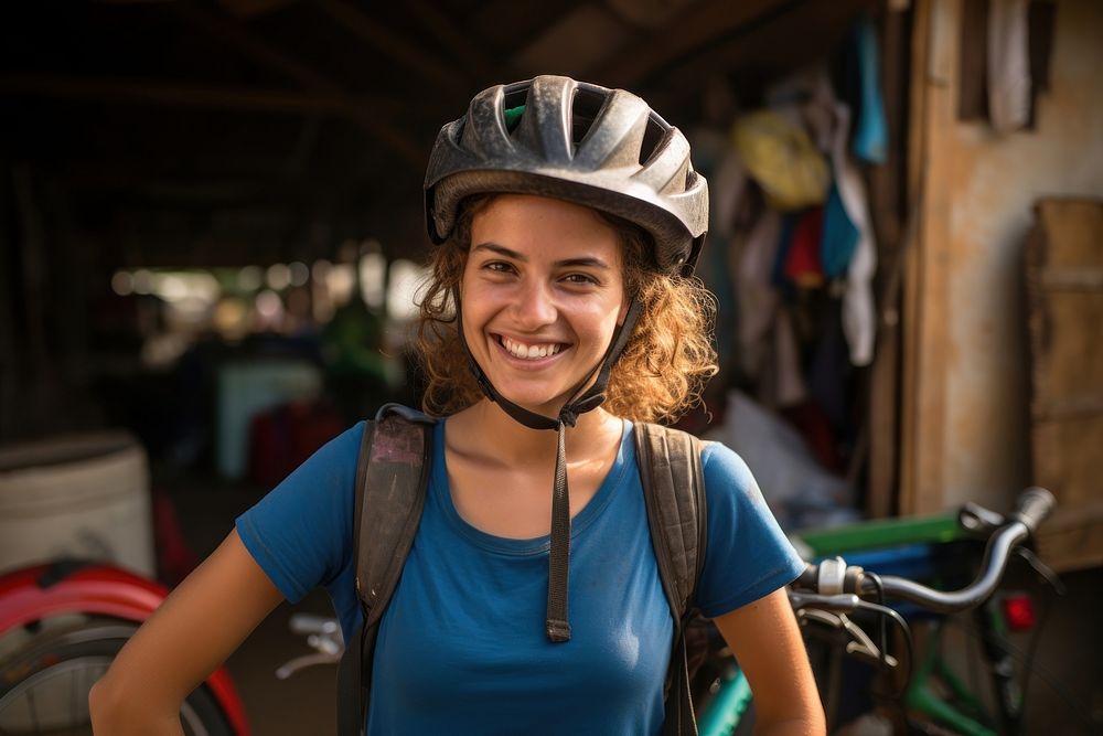 Bicycle helmet vehicle smiling smile. AI generated Image by rawpixel.