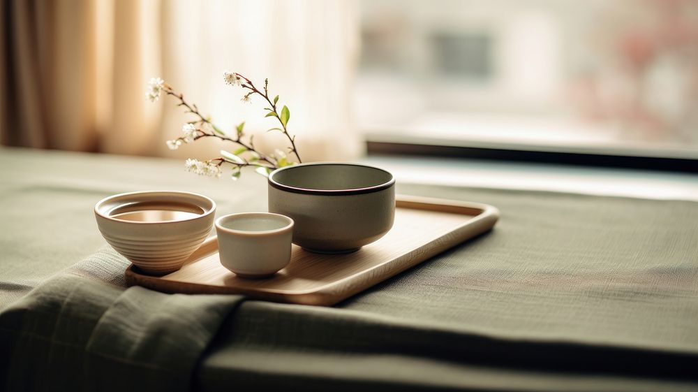 Japanese Tea Ceremony windowsill bowl cup. AI generated Image by rawpixel.