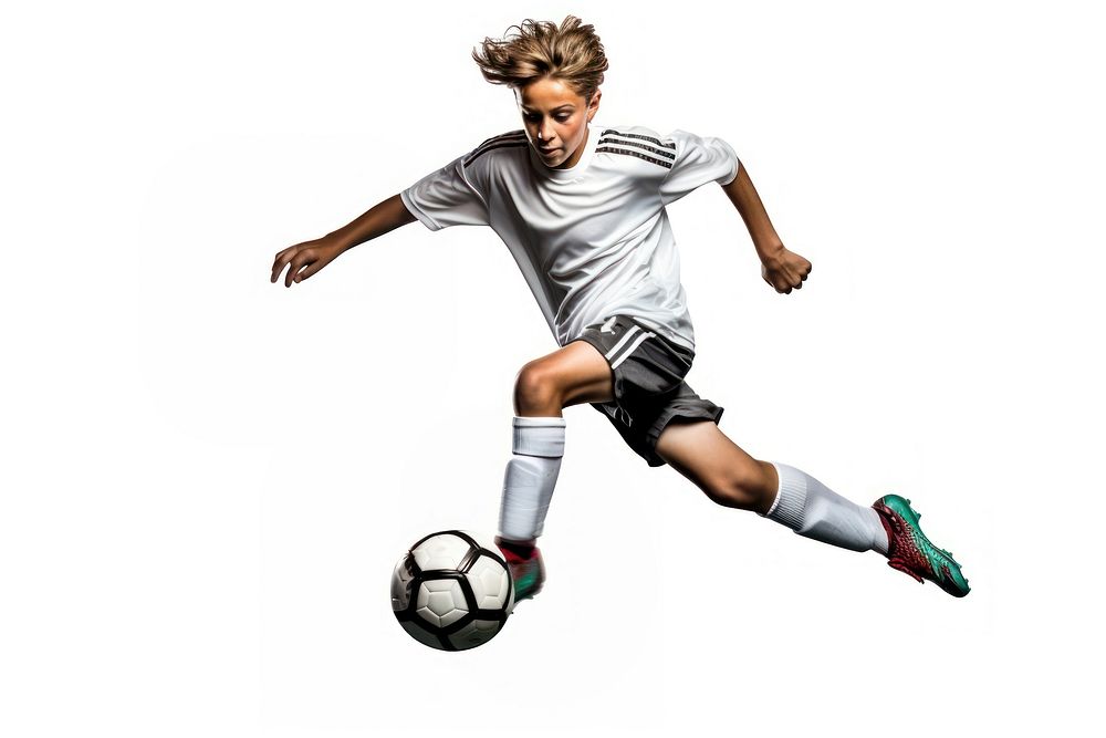 Young footballer kicking sports motion. AI generated Image by rawpixel.