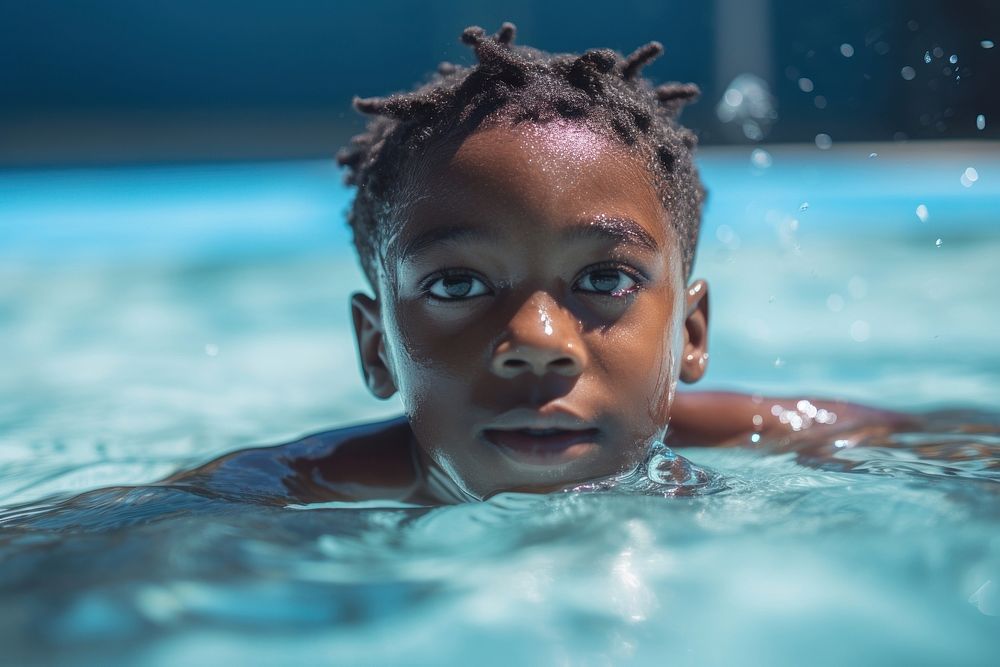 African american kid taking swimming lessons recreation bathing sports. AI generated Image by rawpixel.
