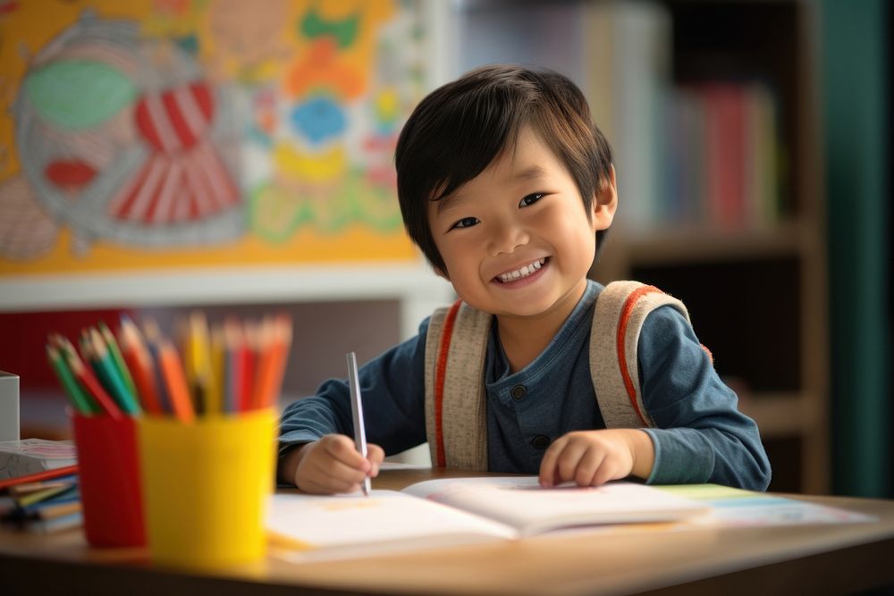 Drawing smiling student child. AI generated Image by rawpixel.