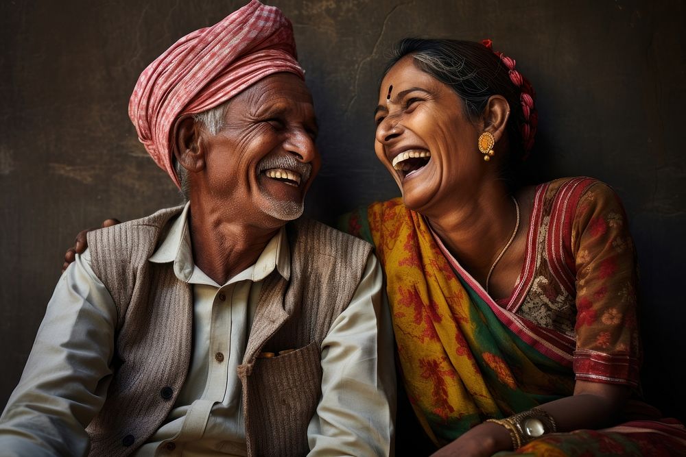 Indian couple laughing adult smile. 