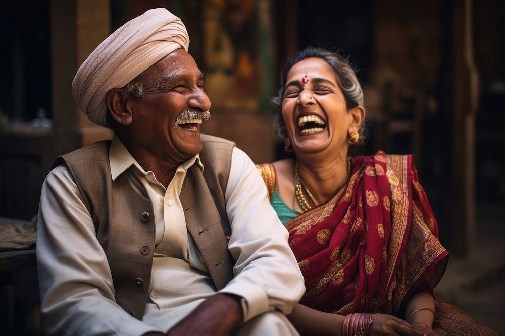 Indian couple laughing adult togetherness. AI generated Image by rawpixel.