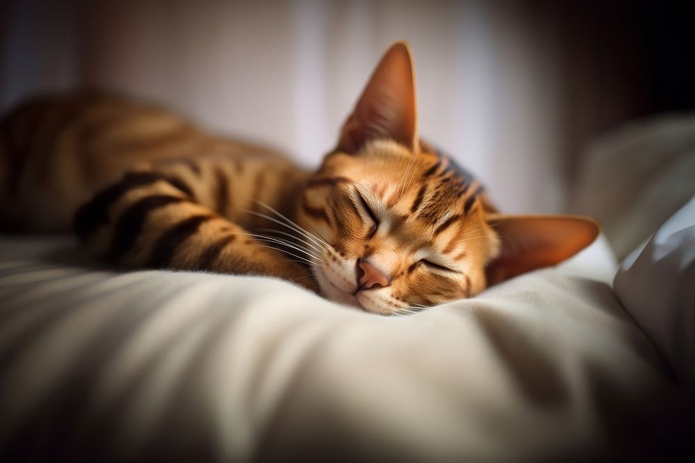 Bengal cat sleeping blanket animal. 