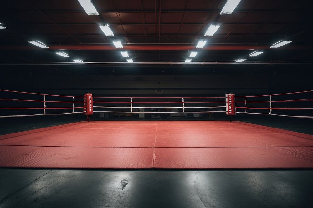 Boxing ring sports architecture illuminated. 