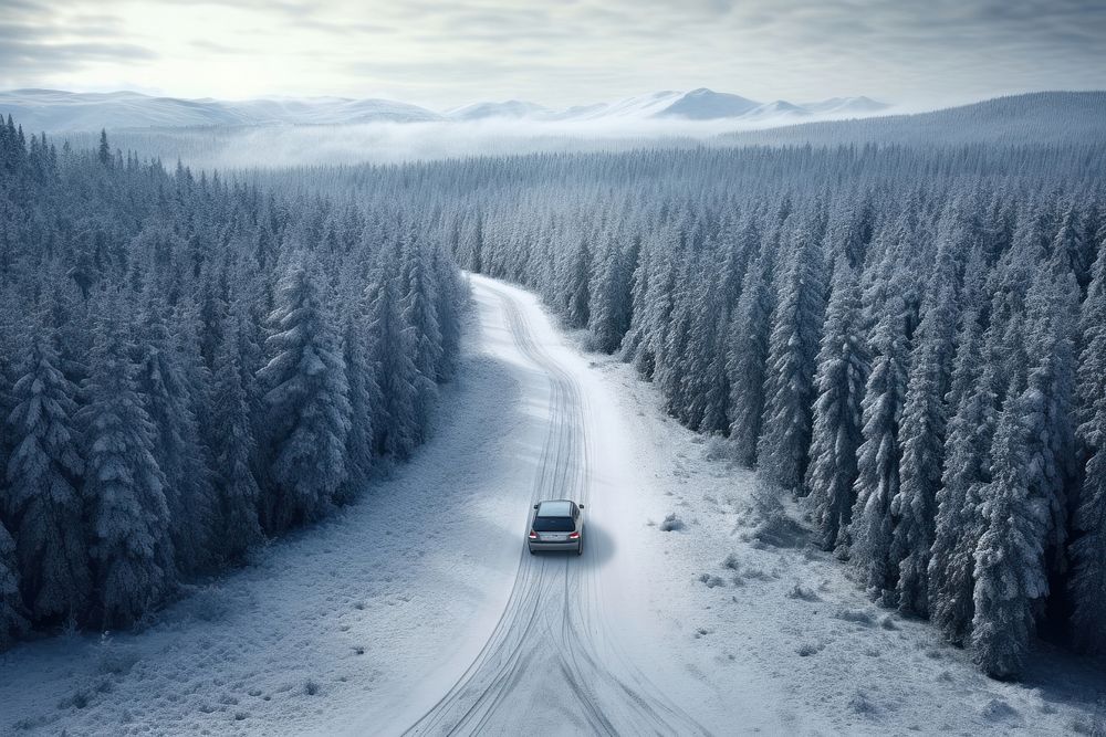 Forest road car mountain. AI generated Image by rawpixel.