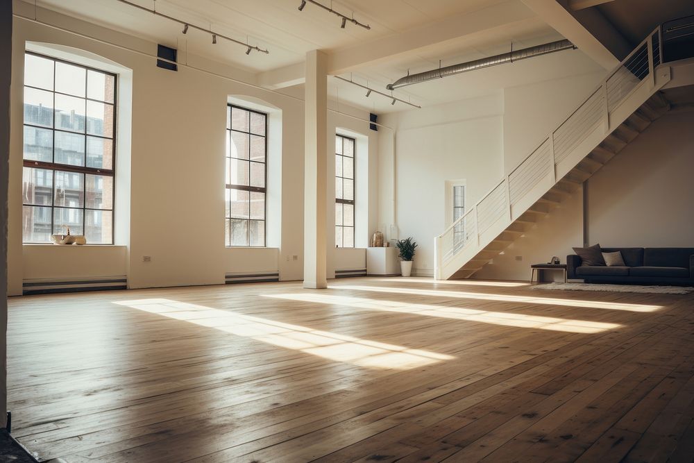 Modern apartment room loft architecture staircase. 