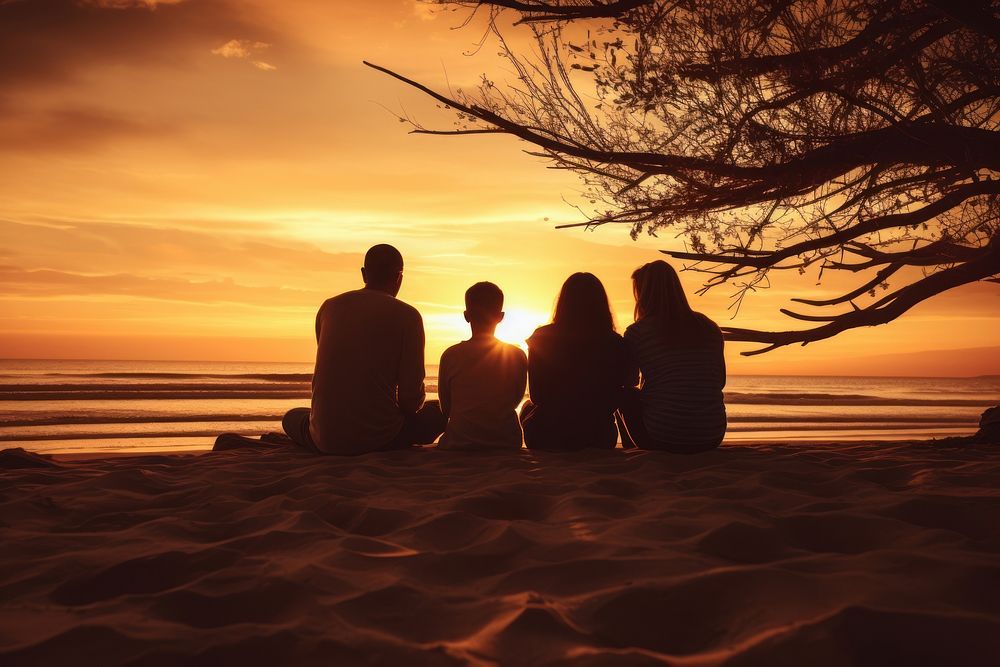 Family beach outdoors sitting. AI generated Image by rawpixel.