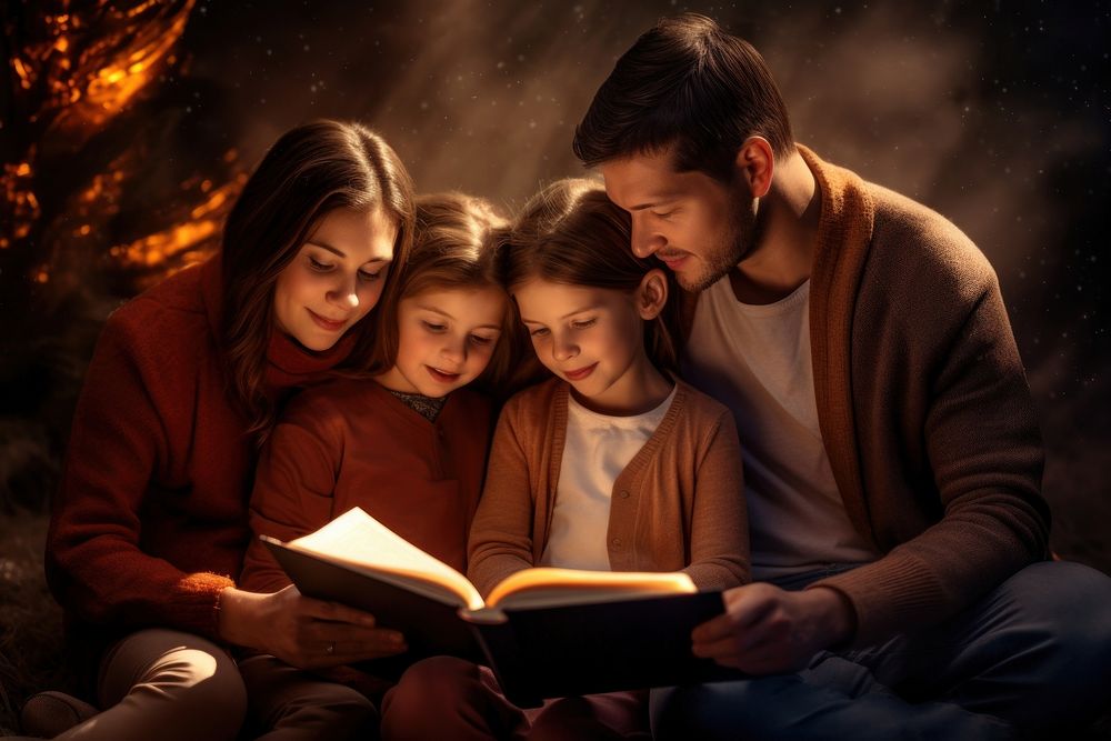 Family reading book publication. AI generated Image by rawpixel.