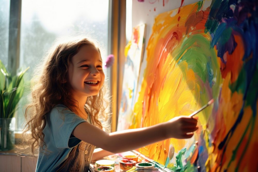 Painting smiling smile child. AI generated Image by rawpixel.