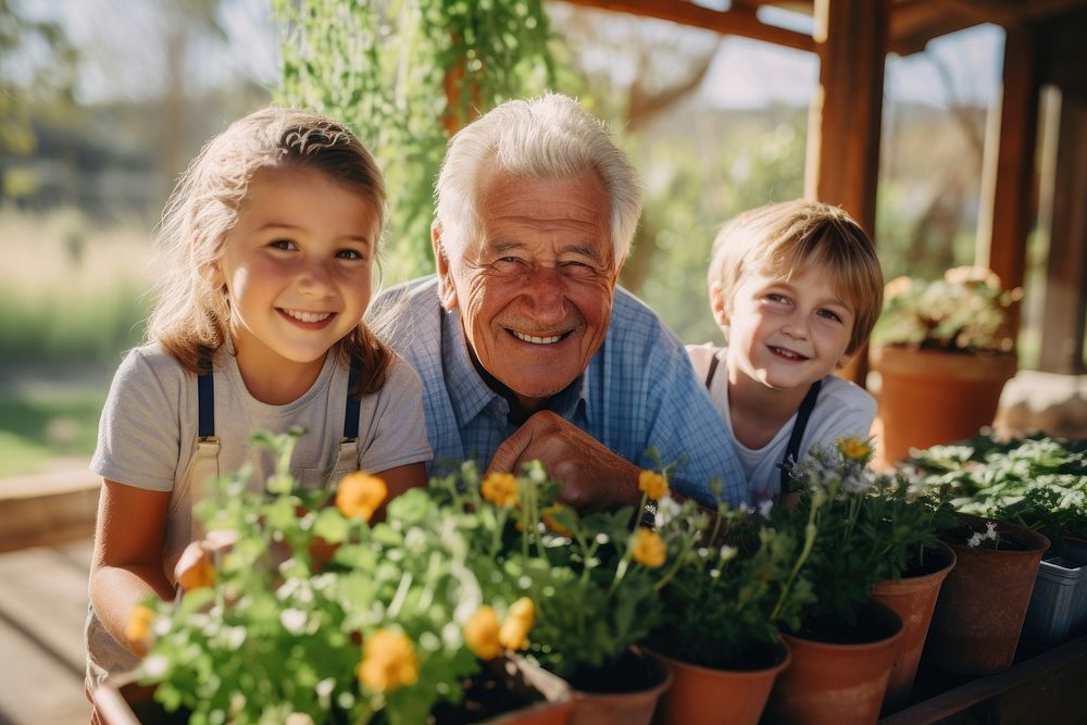 Flower child grandfather grandchild. AI generated Image by rawpixel.