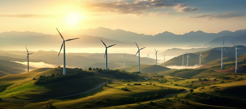 Panoramic view turbine landscape outdoors. AI generated Image by rawpixel.