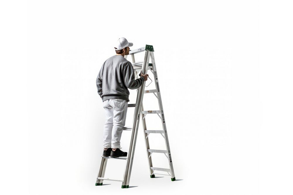 Photoshoot rear view ladder adult white background. AI generated Image by rawpixel.