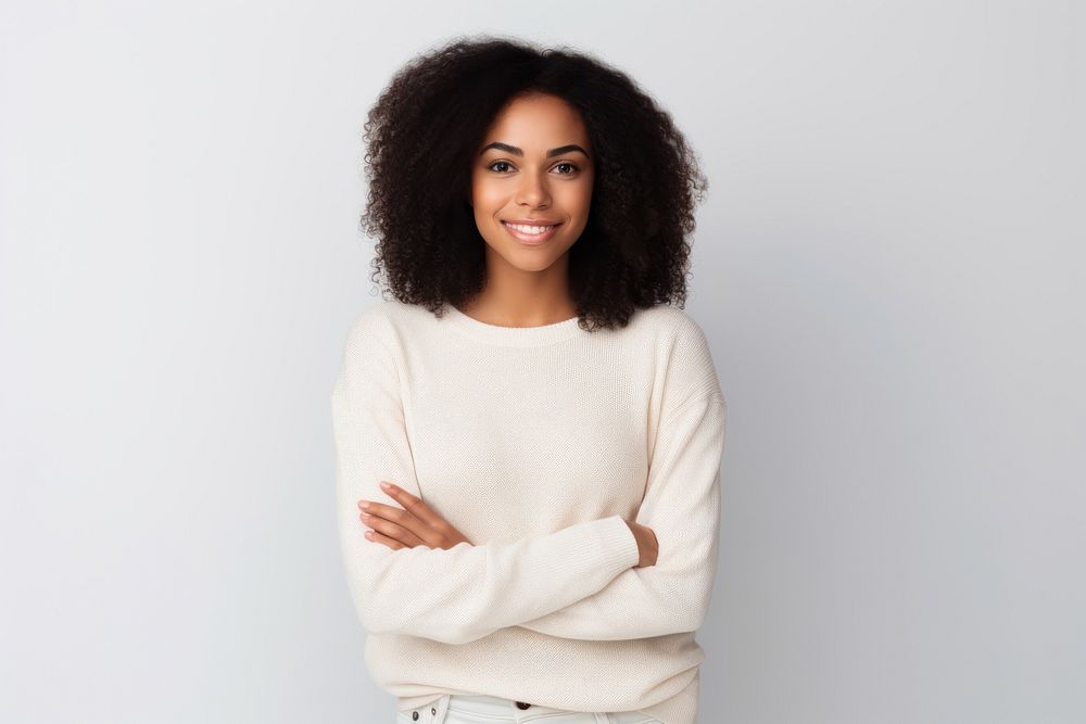 African American woman portrait sweater smiling. AI generated Image by rawpixel.