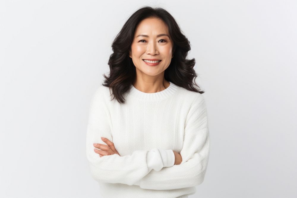 Asian woman portrait sweater smiling. AI generated Image by rawpixel.