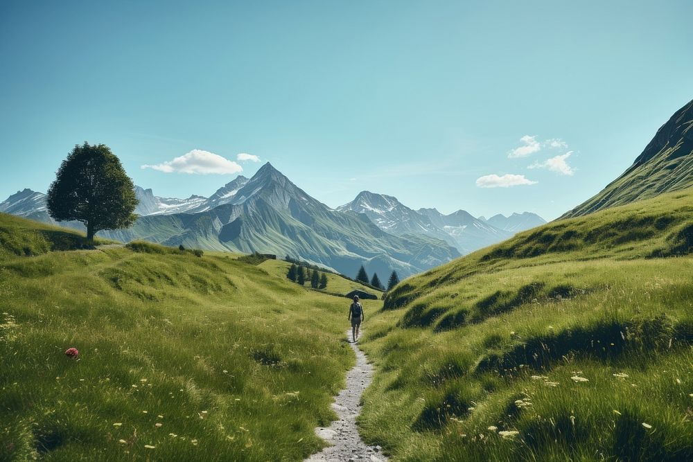 Landscape grass mountain outdoors. AI generated Image by rawpixel.