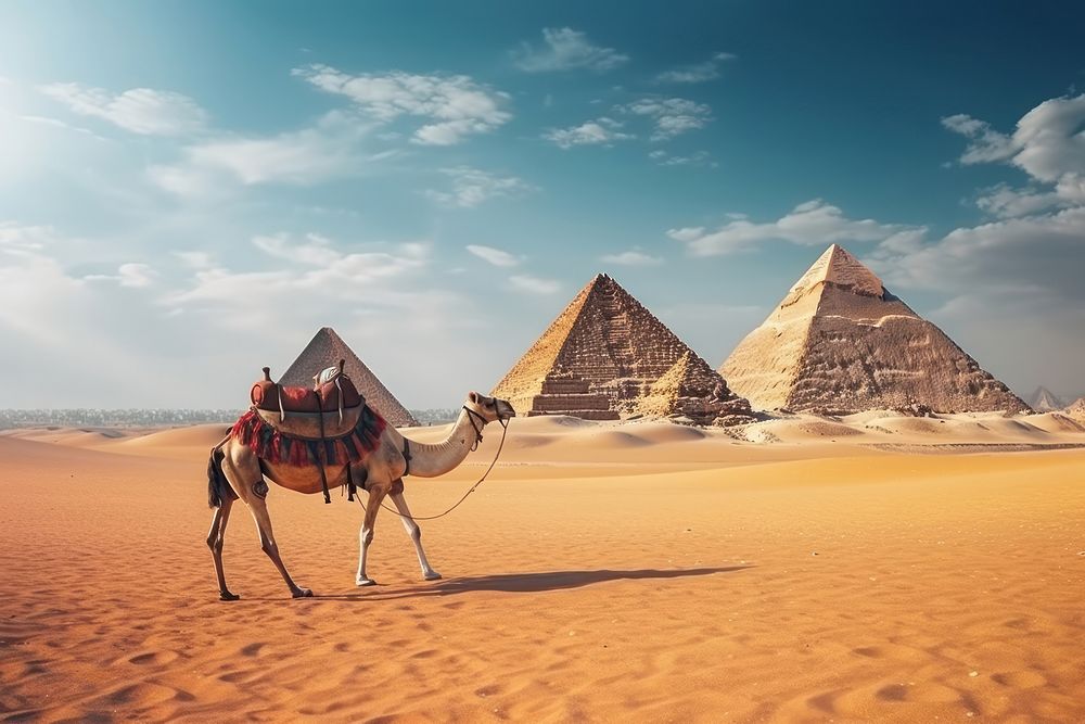 Pyramid architecture landscape camel. 