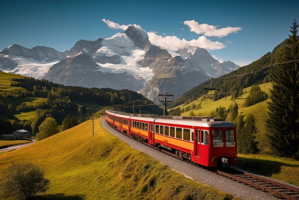 Train landscape mountain outdoors. AI generated Image by rawpixel.