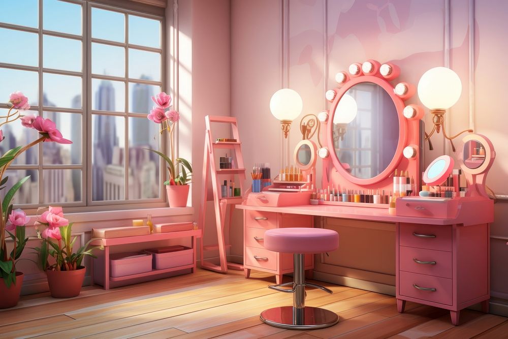Makeup room architecture furniture dollhouse. AI generated Image by rawpixel.