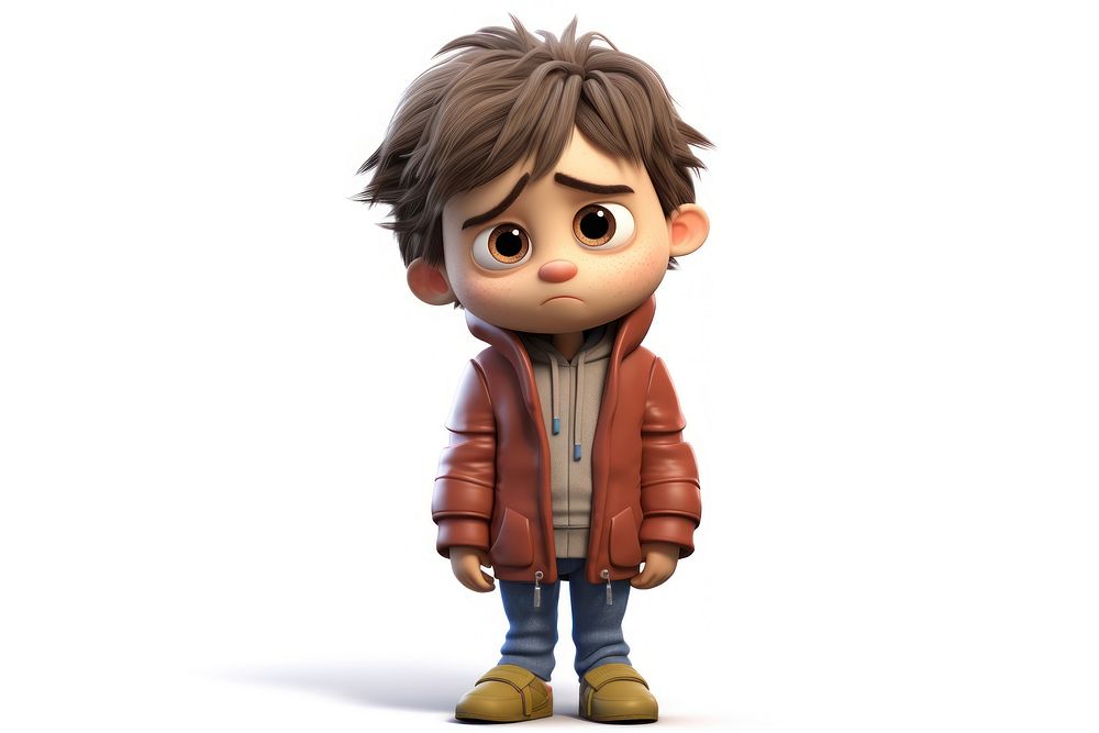 Sad kid cartoon white background outerwear. AI generated Image by rawpixel.