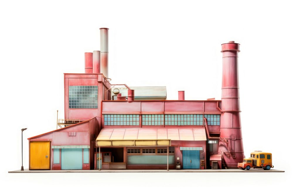 Small factory architecture building white background. AI generated Image by rawpixel.