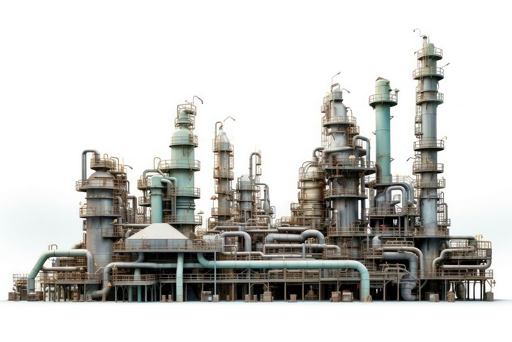 Oil refinery architecture factory white background. 