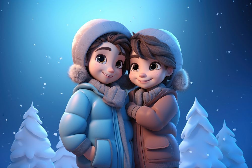 Clothing cartoon winter togetherness. AI generated Image by rawpixel.