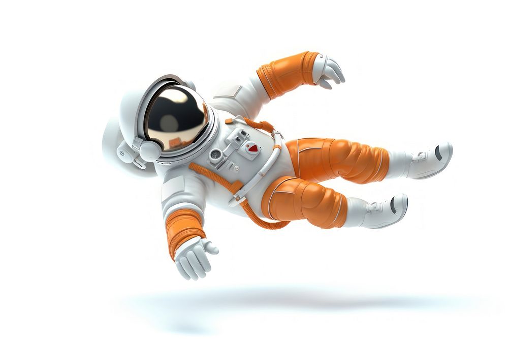 Floating astronaut cartoon white background protection. 