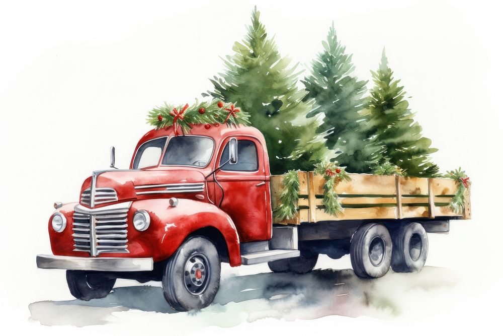 Truck carrying a Christmas tree truck christmas vehicle. AI generated Image by rawpixel.