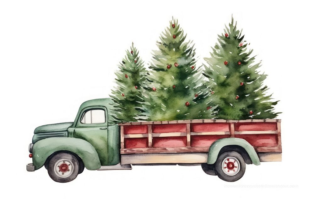 Truck carrying a Christmas tree christmas truck vehicle. AI generated Image by rawpixel.