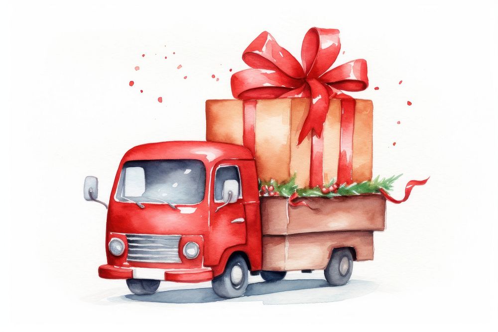 Red Truck carrying gift boxs vehicle cartoon truck. AI generated Image by rawpixel.