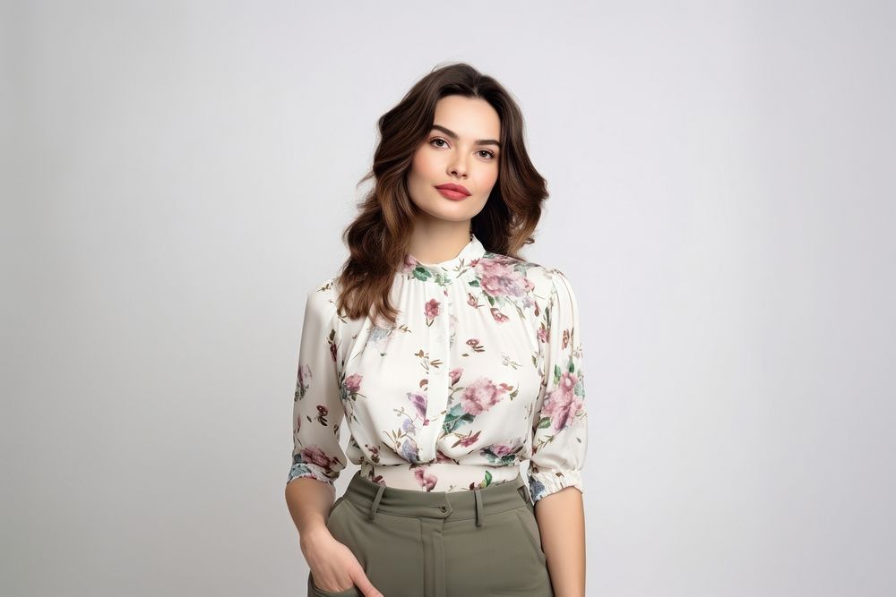 Floral blouse clothing fashion sleeve shirt. 