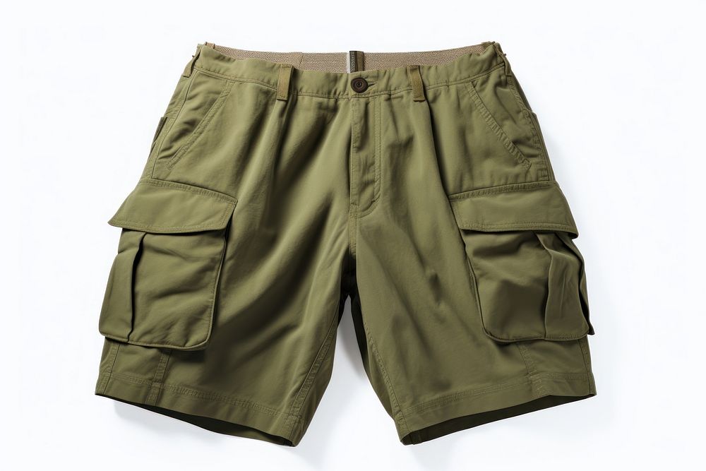 Cargo short shorts khaki white background. 