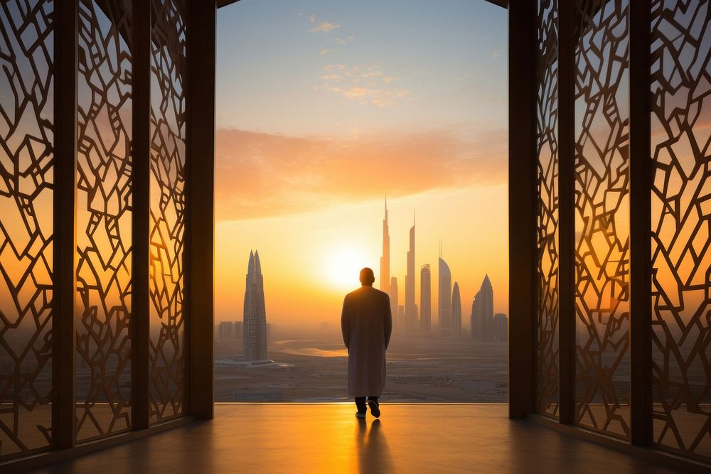 Arab man architecture silhouette building. AI generated Image by rawpixel.