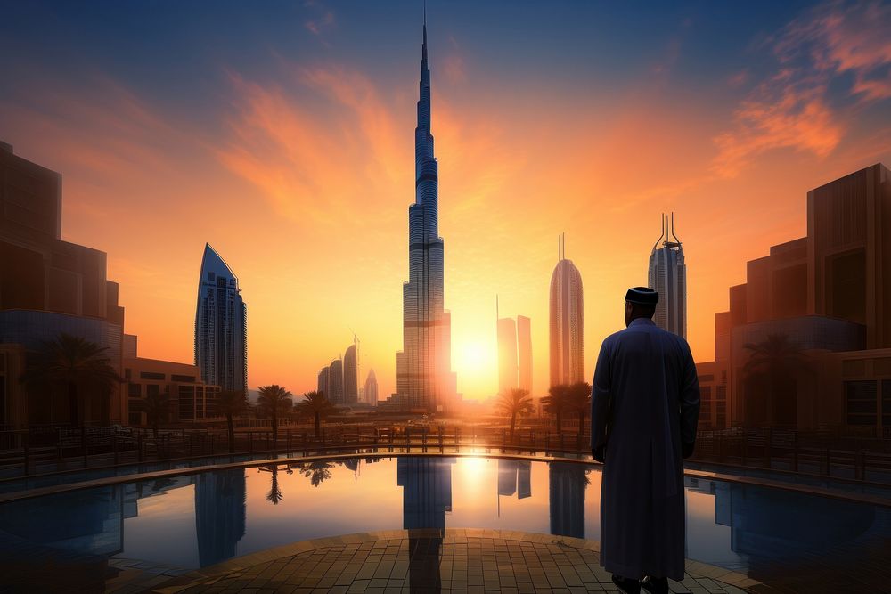Arab man building architecture landmark. AI generated Image by rawpixel.