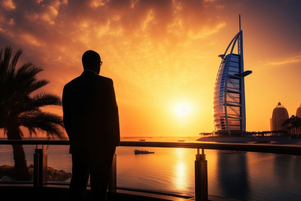 Arabic man architecture building sunset. AI generated Image by rawpixel.