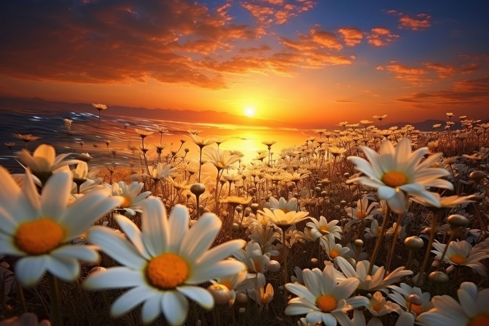 Daisy sky landscape outdoors. AI generated Image by rawpixel.