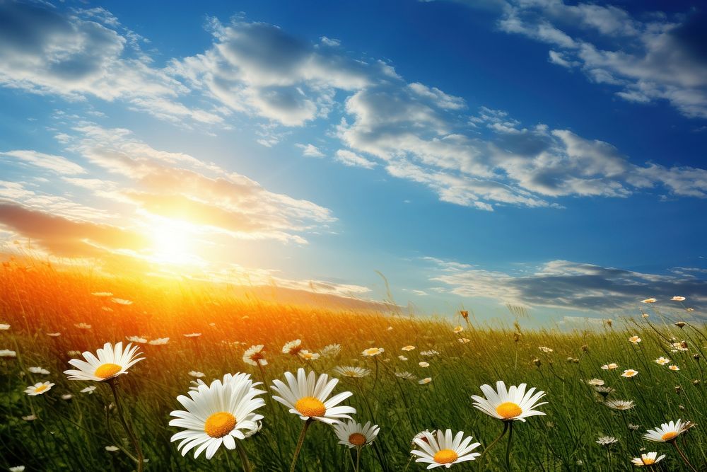 Daisy sky landscape grassland. 