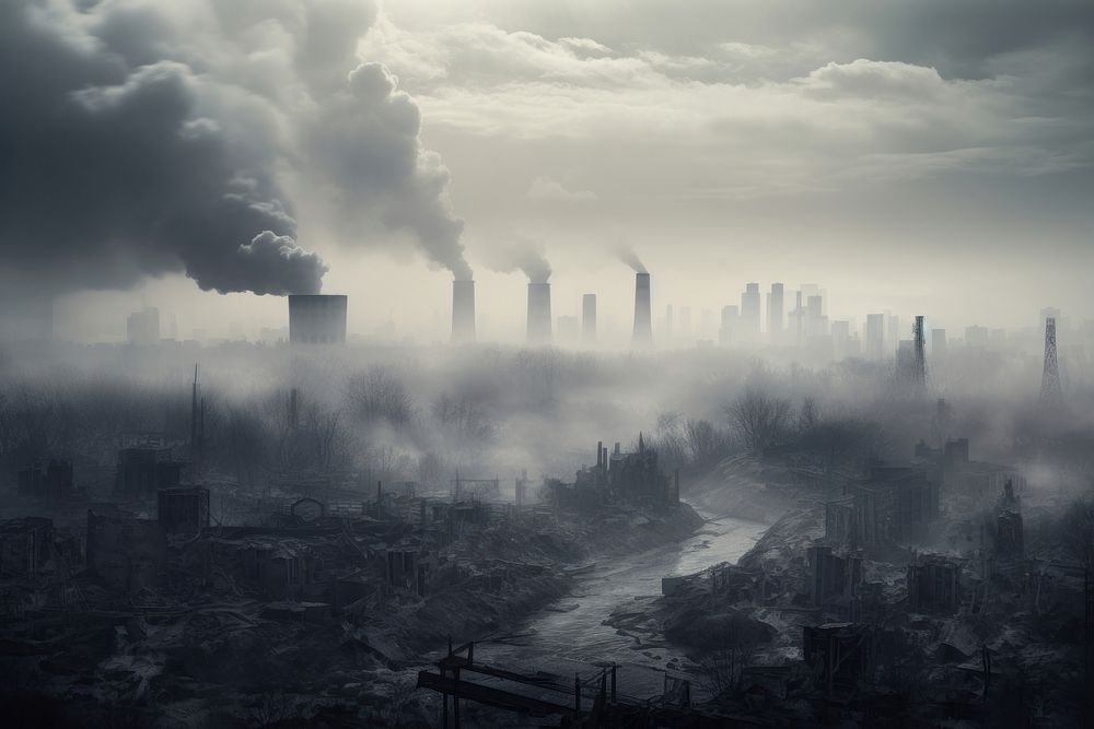 Half bad air pollution outdoors smoke city. AI generated Image by rawpixel.