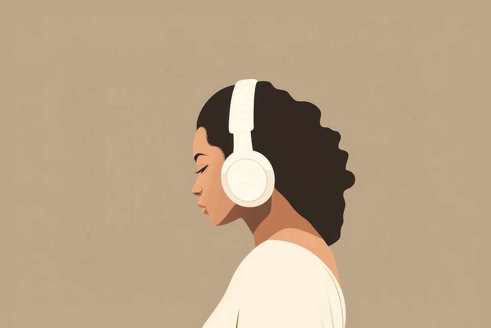 Woman wearing headphones portrait headset adult. AI generated Image by rawpixel.