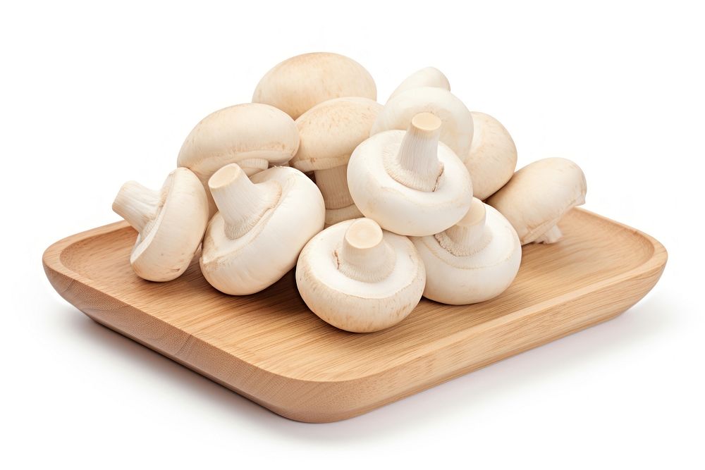 White Champignon Mushrooms mushroom wood white background. AI generated Image by rawpixel.