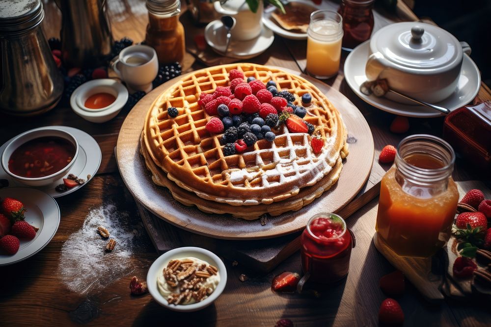 Coffee food brunch table. 