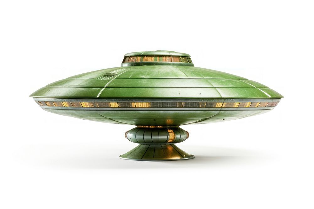 Green vintage ufo white background transportation architecture. AI generated Image by rawpixel.
