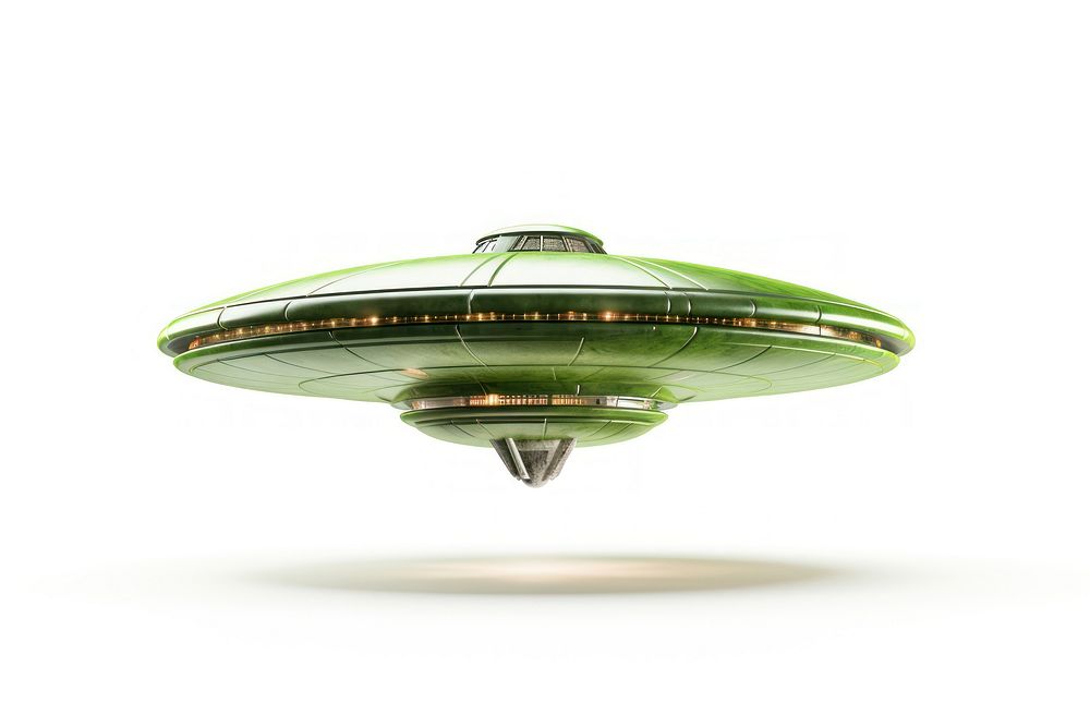 Green vintage ufo white background transportation architecture. AI generated Image by rawpixel.
