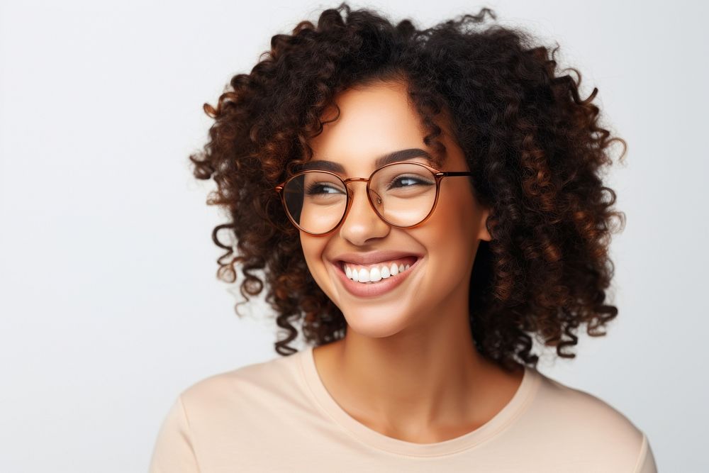 Glasses portrait smiling adult. 