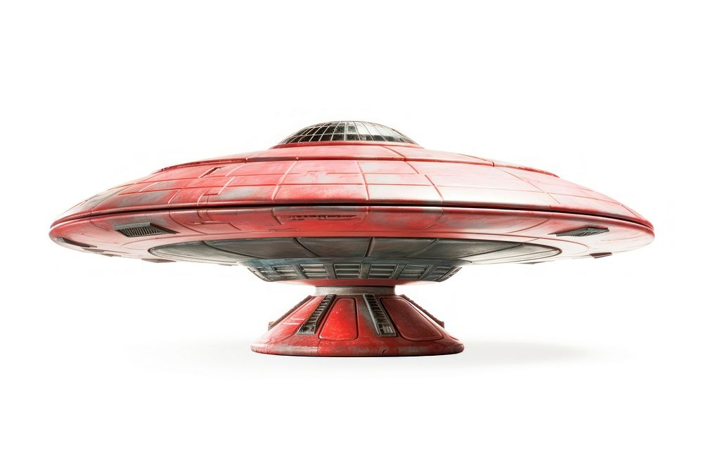 Red vintage ufo white background transportation architecture. AI generated Image by rawpixel.
