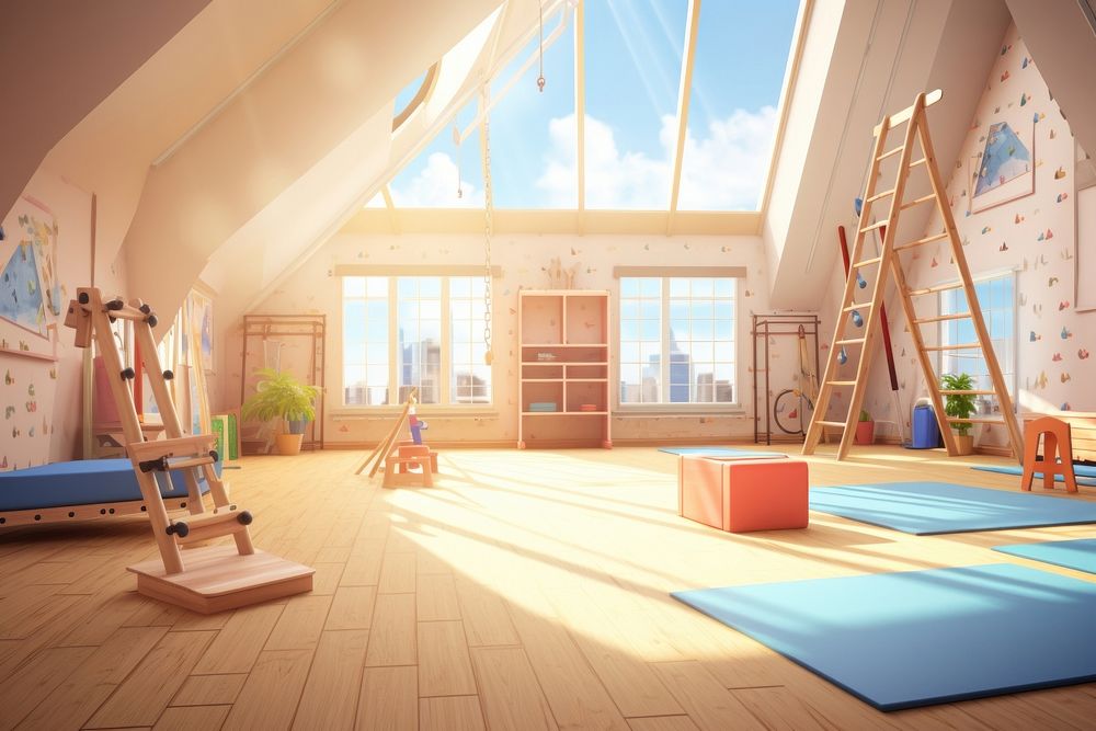 Gymnastics room architecture building. AI generated Image by rawpixel.
