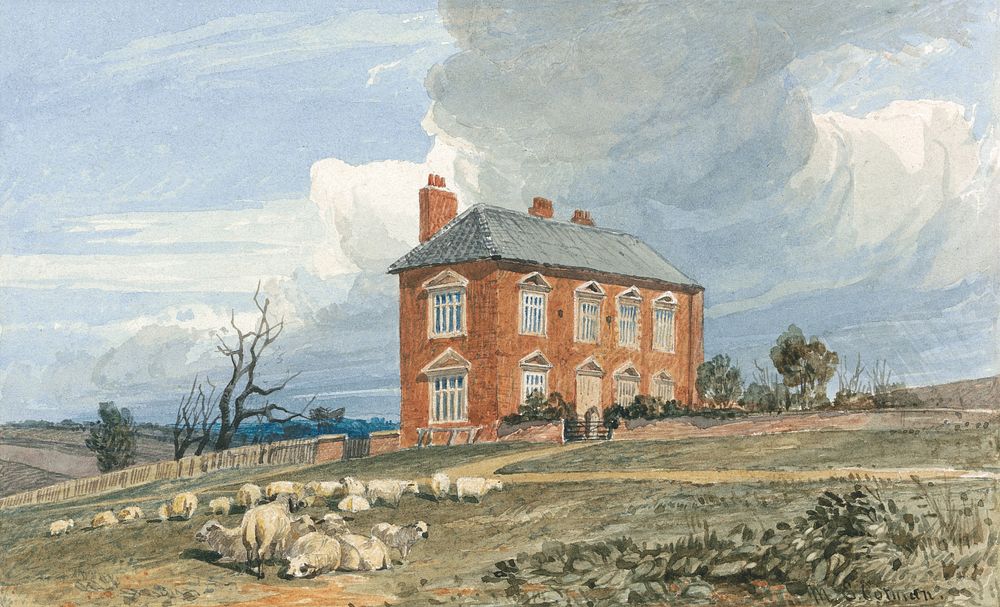 Irmingland Hall, Norfolk (1810&ndash;1858), vintage landscape illustration by Miles Edmund Cotman. Original public domain…