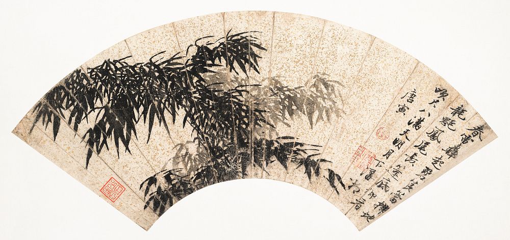 Bamboo in a spring thunderstorm (17th century), vintage hand fan by After Tang Yin. Original public domain image from The…