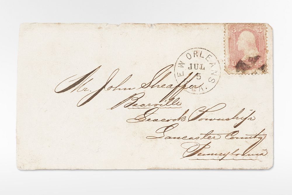 Wove paper envelope addressed to John Sheaffer of Bareville, PA (1866-1869), vintage letter writted by John Stagenwalt.…